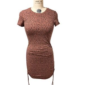 PINK Bodycon Dress Ruched Drawstring Leopard Print Casual Mini Dress S‎